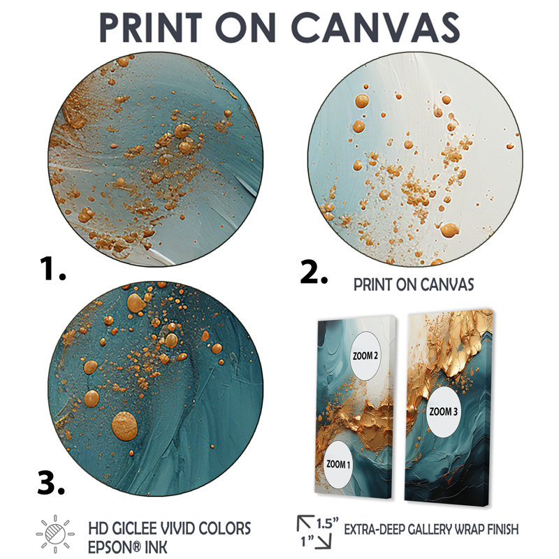 Gold Teal Ocean Spiral - impressions d'art sur toile dorées, H 20 po x l 24 po, Impression encadrée flottante, Doré