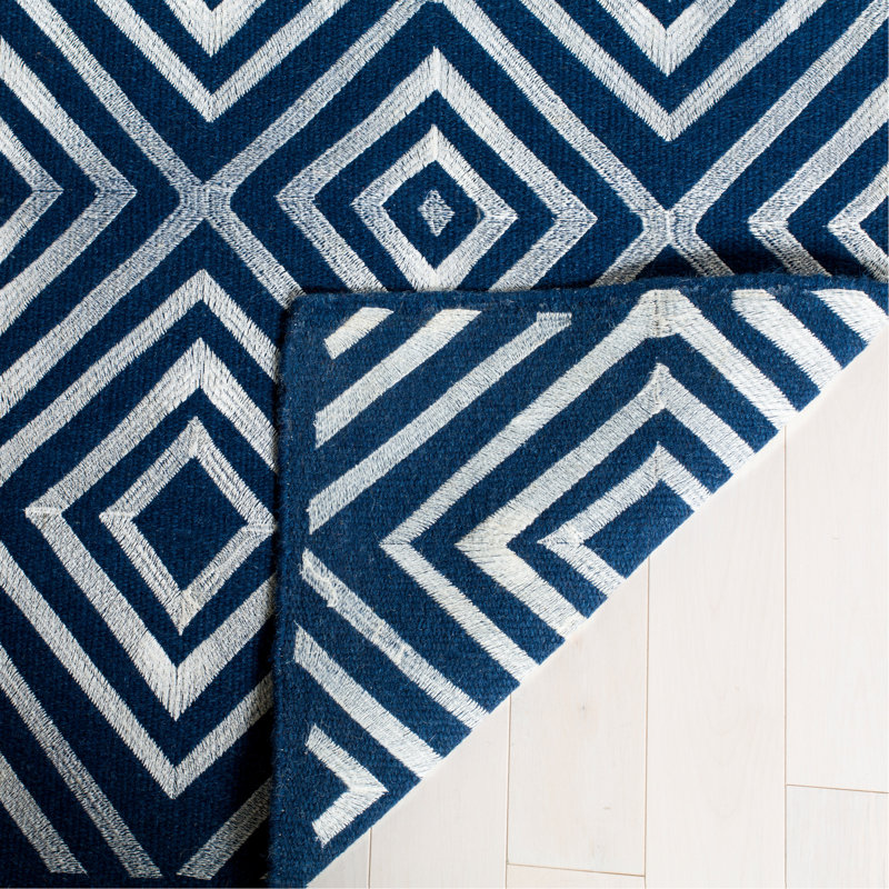 Shryock Hand Woven Flat Weave With Embroidery Wool Geometric Rug, Rectangle 8' x 10'