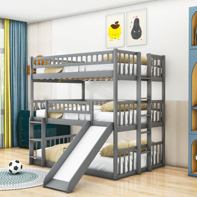 Heidelind Full Over Full Over Full Wooden Triple Bed with Ladder and Slide