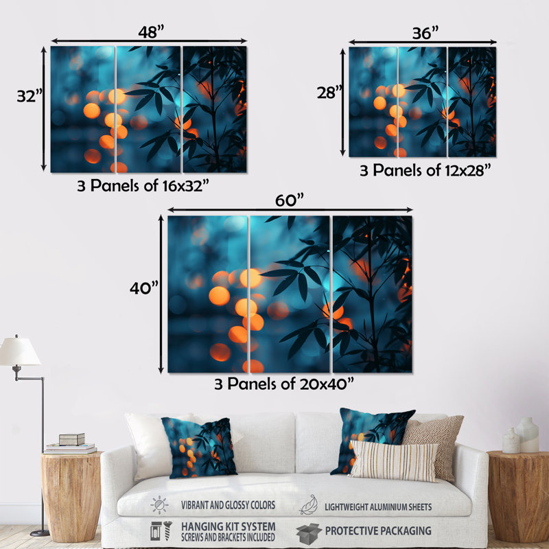 Ensemble de décorations murales en bambou orange et bleu Nirvana, Sans cadre, H 28 po x l 36 po