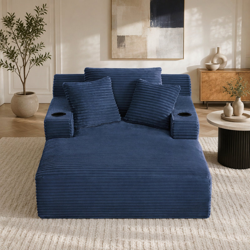 Méridienne surdimensionnée, Velours côtelé bleu