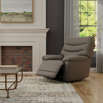 Global Home Swivel Glider Recliner With Manual Footrest, Soft Top Grain Leather, And Durable Hardwood Frame For Ultimate Comfort