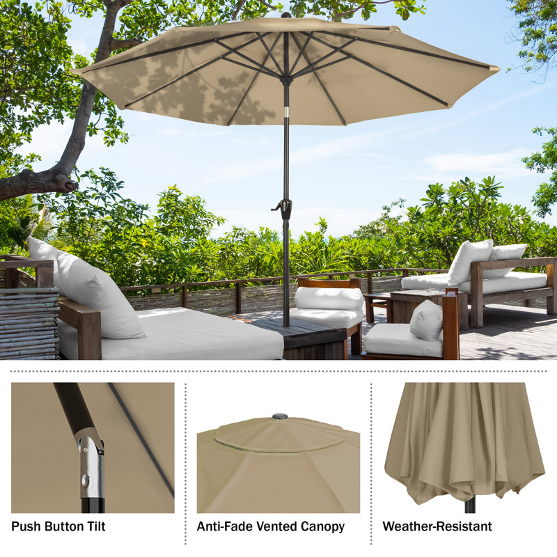 Kelton 10' W Crank Lift Auto-Tilt Patio Umbrella , Sand