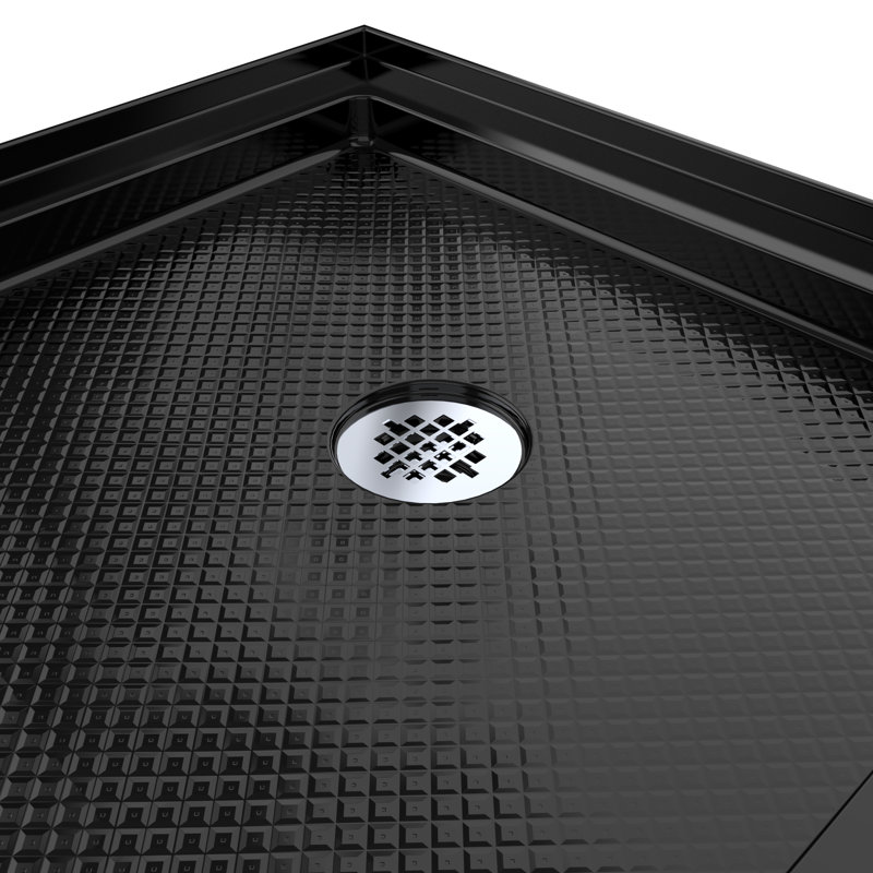 DreamLine SlimLine 36 inch D x 60 inch W x 2 3/4 inch H Single Threshold Black Alcove Shower Base with 2 inch Chrome Right Round Drain
