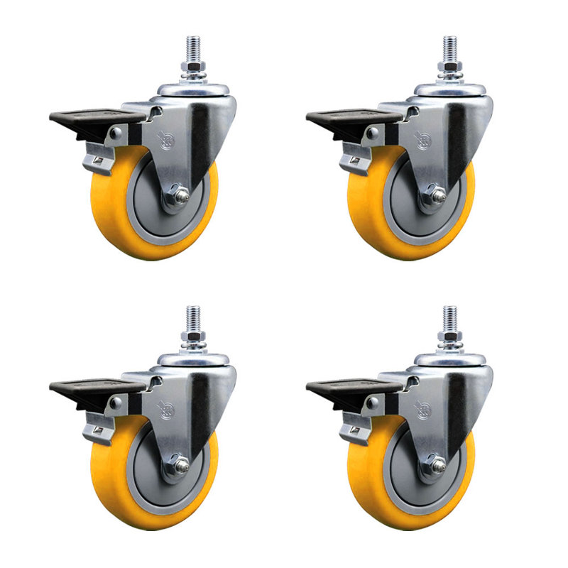 Ensemble de roulettes à tige filetée en poly avec pivot de 5/8 po avec frein