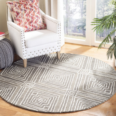 Chul Hand Tufted Wool/Cotton Geometric Rug in Dark Grey/Ivory