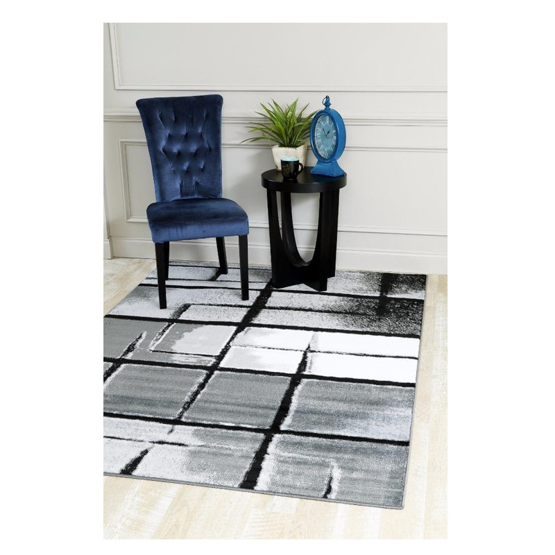 Tapis décoratif gris à motifs géométriques alaynna
