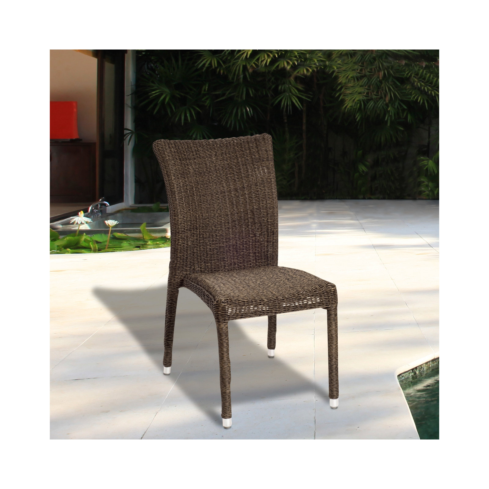 Alyisa Wicker Premium All-Weather Wicker Outdoor Stacking Dining Side Chair with Cushion