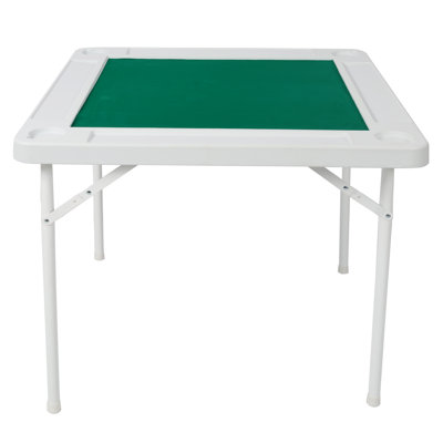 Folding Mahjong Table with Green Felt - 4 Player Card Game Table with Cup Holders & Chip Trays, Portable Domino Table for Home Game Room