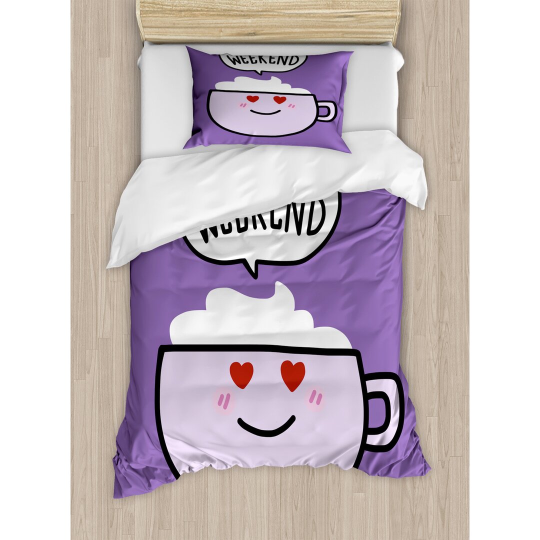 Bettbezug Set, Morgen Wochenende, Beschriftung, Violett Lila