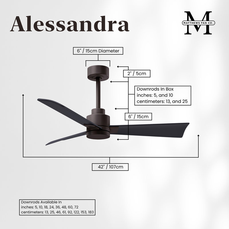 Alessandra Outdoor Downrod Ceiling Fan, Matte Black, Textured Bronze