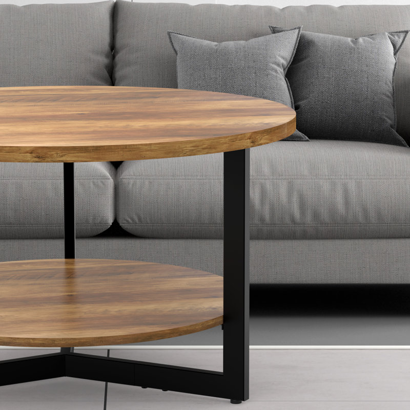 Caeron Round Coffee Table with 2-Tier Storage