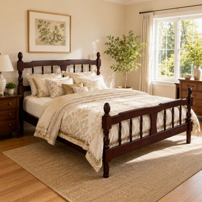 Full Size Wood Platform Bed Frame, Wooden Classic Bed Frame with Spindle Headboard and Footboard, Wood Slat Support, Traditional Farmhouse Style,no bo