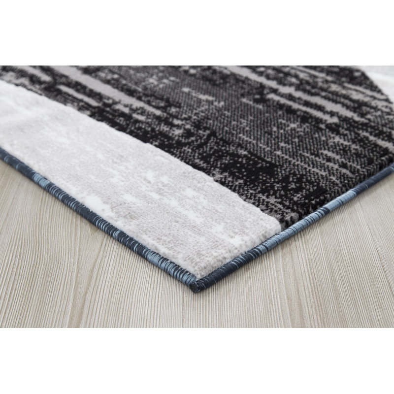 Gris abstrait/Tapis décoratif bleu, Rectangle 5 pi 3 po x 7 pi 2 po
