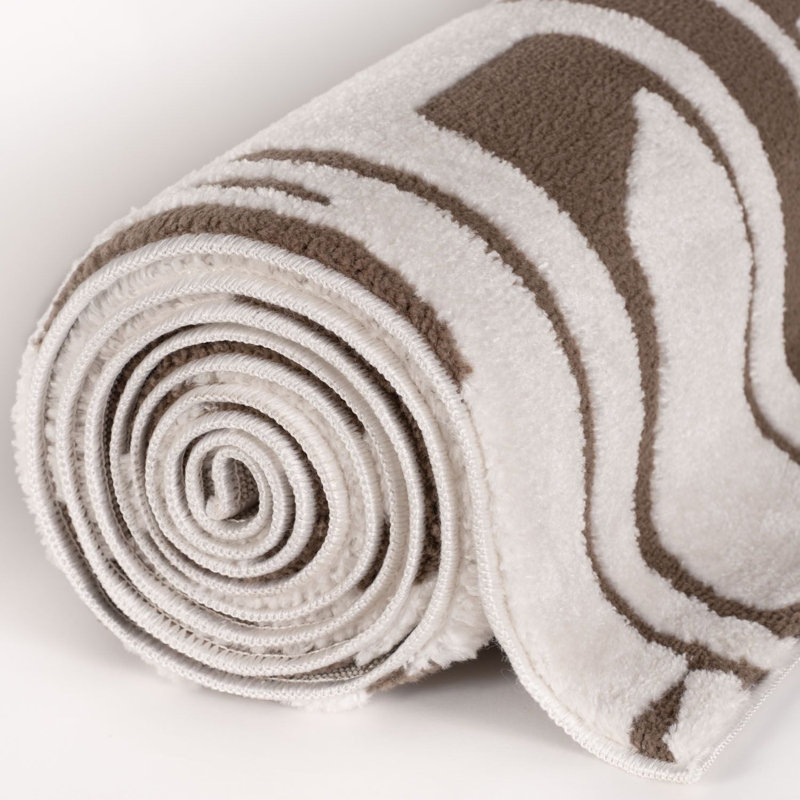 Loft Modern Abstract Living Room Area Rug and Runner Soft Pile, Brown/Ivory, Rectangle 120 x 170 cm