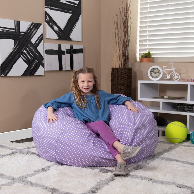 Classic Refillable Bean Bag Chair for Kids and Adults Mack & Milo Body Fabric: Lavender/White Cotton Twill, Size: Large