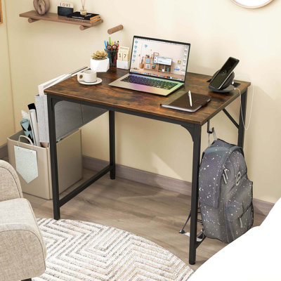 Ebern Designs 32" Computer Desk Small With Charging Station Storage Bag & Headphone Hook by Ebern Designs