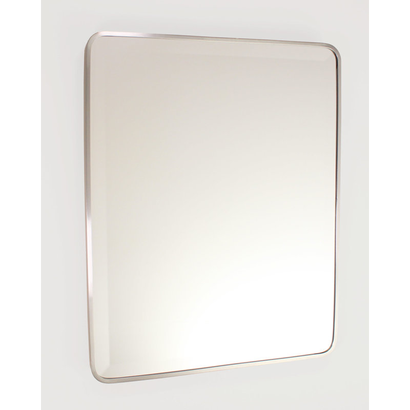 Austin Farmhouse Metal Framed Rounded Rectangle Recessed Bathroom Medicine Cabinet, Beveled Mirror, in-Wall Opening, Powder-coated Steel, Adjustable Glass Shelves, Magnet Close