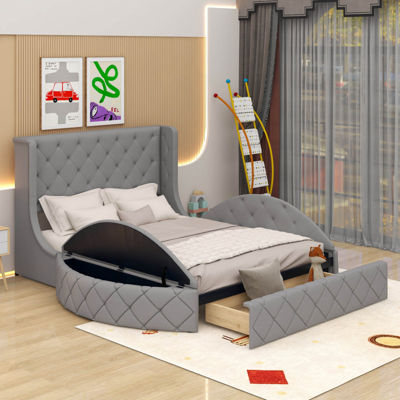 Grand lit de rangement tapissier Arenberg, gris