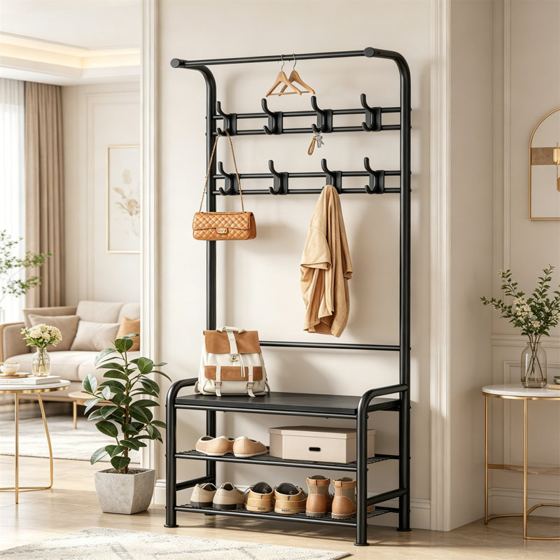 Metal 8 - Hook Coat Rack, Black