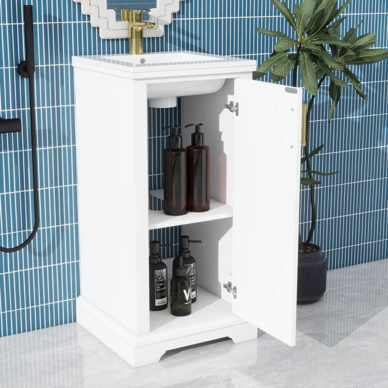 Ensemble de meuble-lavabo simple 16 po avec lavabo en céramique, porte à fermeture douce et tablette réglable 16 po