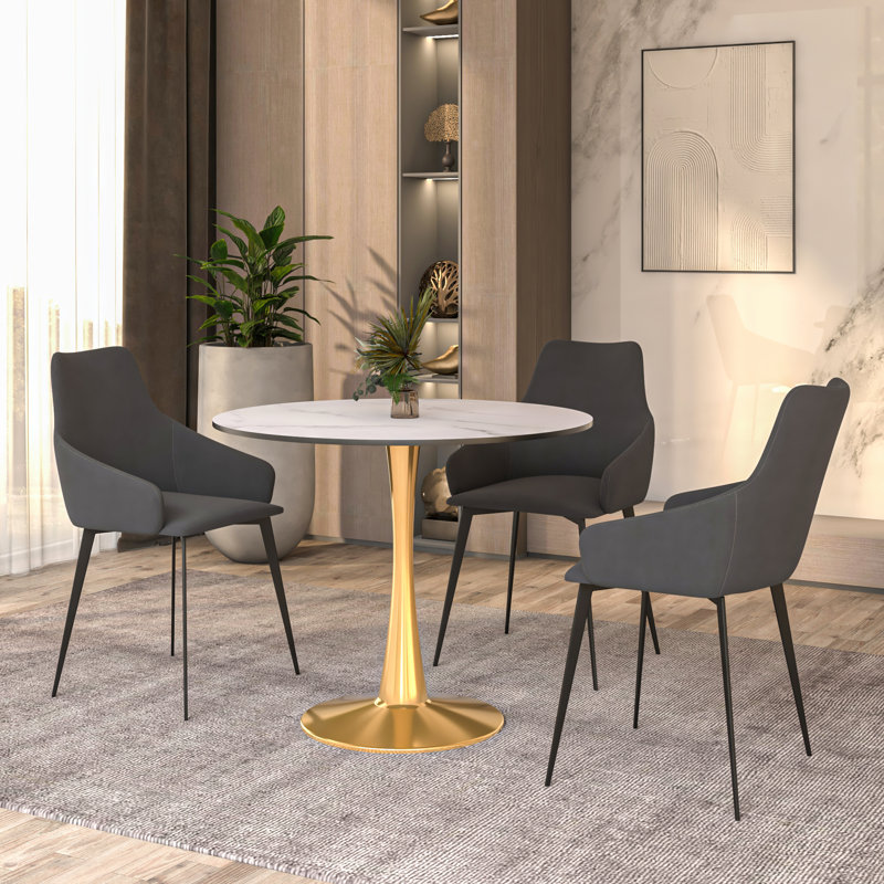 Table de salle à manger ronde Leisuremod Bristol, Blanc marbré, Single