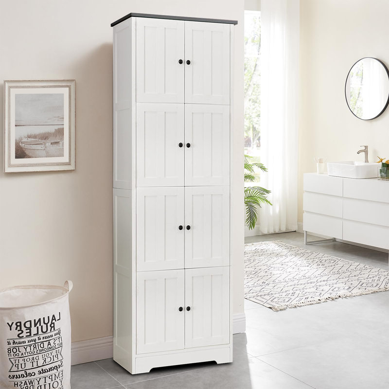 Grande armoire de rangement autoportante en bois Neria - 8 portes, Blanc