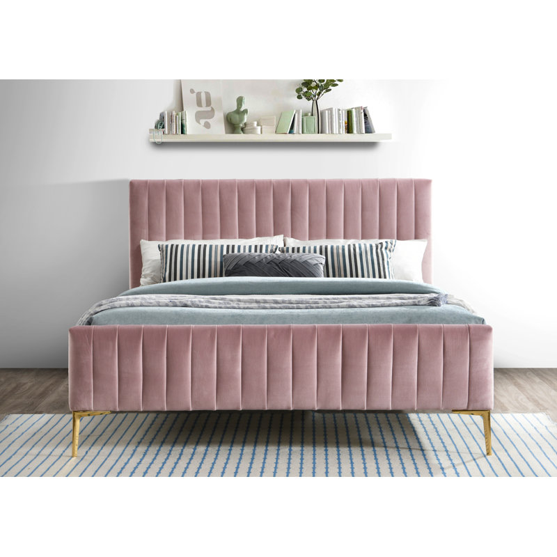 Julia Upholstered Platform Bed, Blush, Queen