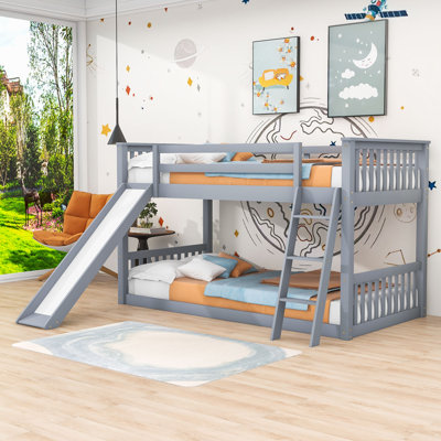 Twin Over Twin Bunk Bed With Slide And Ladder,Guardrails