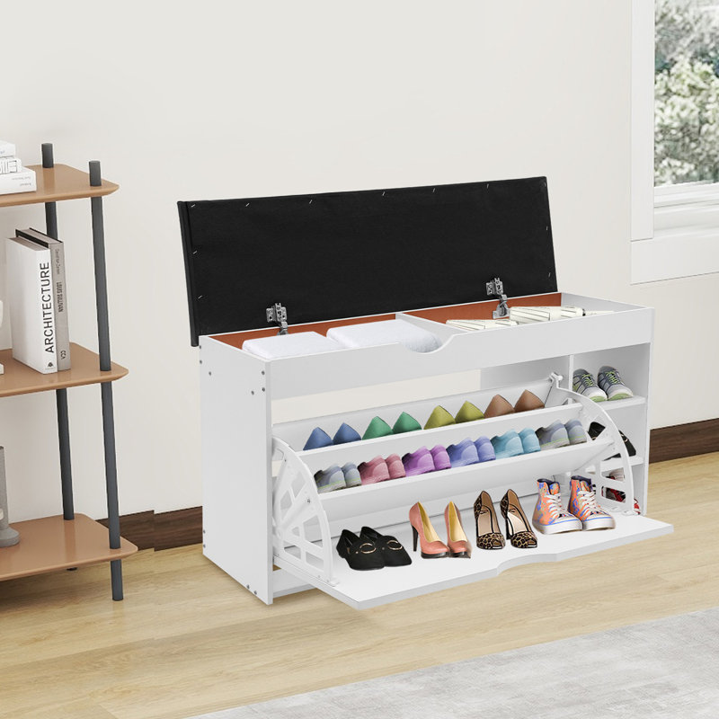 39.3X11.8X20" Shoe Storage Bench With Seat, White