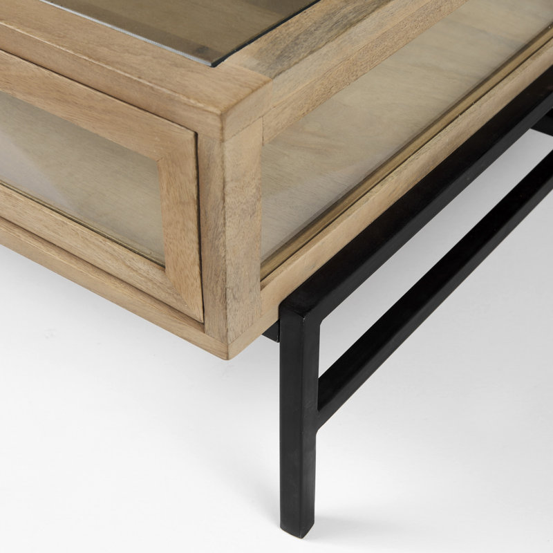 Warner Coffee Table with Storage, 15" x 43.5" x 42", Light Brown, Black