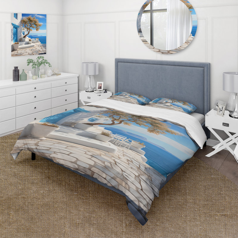 Grèce Cycladic Harmony III - Ensemble de housse de couette Paysages - Microfibre de polyester