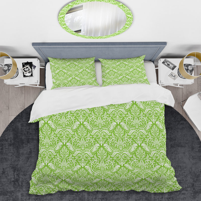 Damas vert - ensemble de housse de couette abstrait - microfibre de polyester