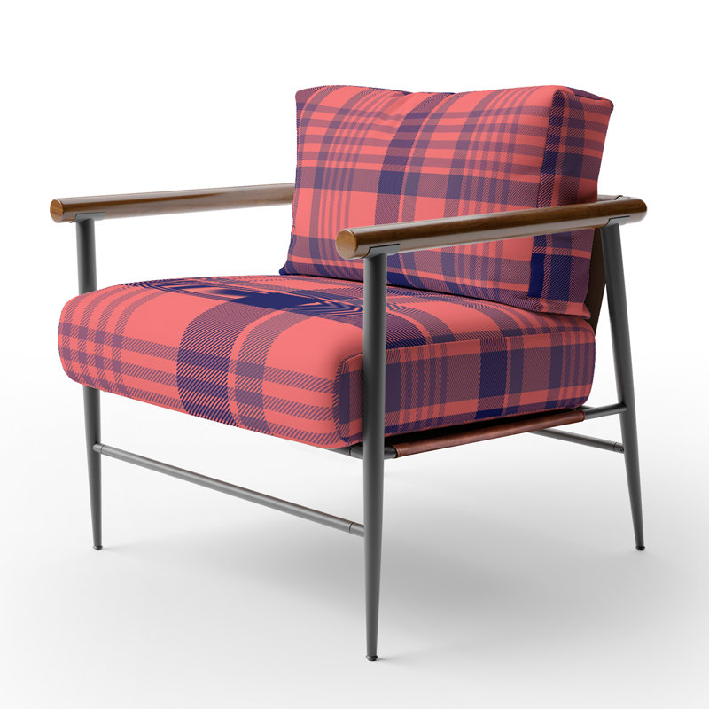 Blue Checked Tartan - Velvet Upholstered Patterned Accent Arm Chair