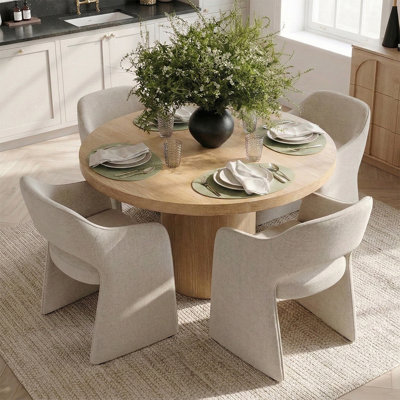4 - Person Dining Table Sets With Solid Wood Round Table & 4 Upholstered Waterproof Chairs