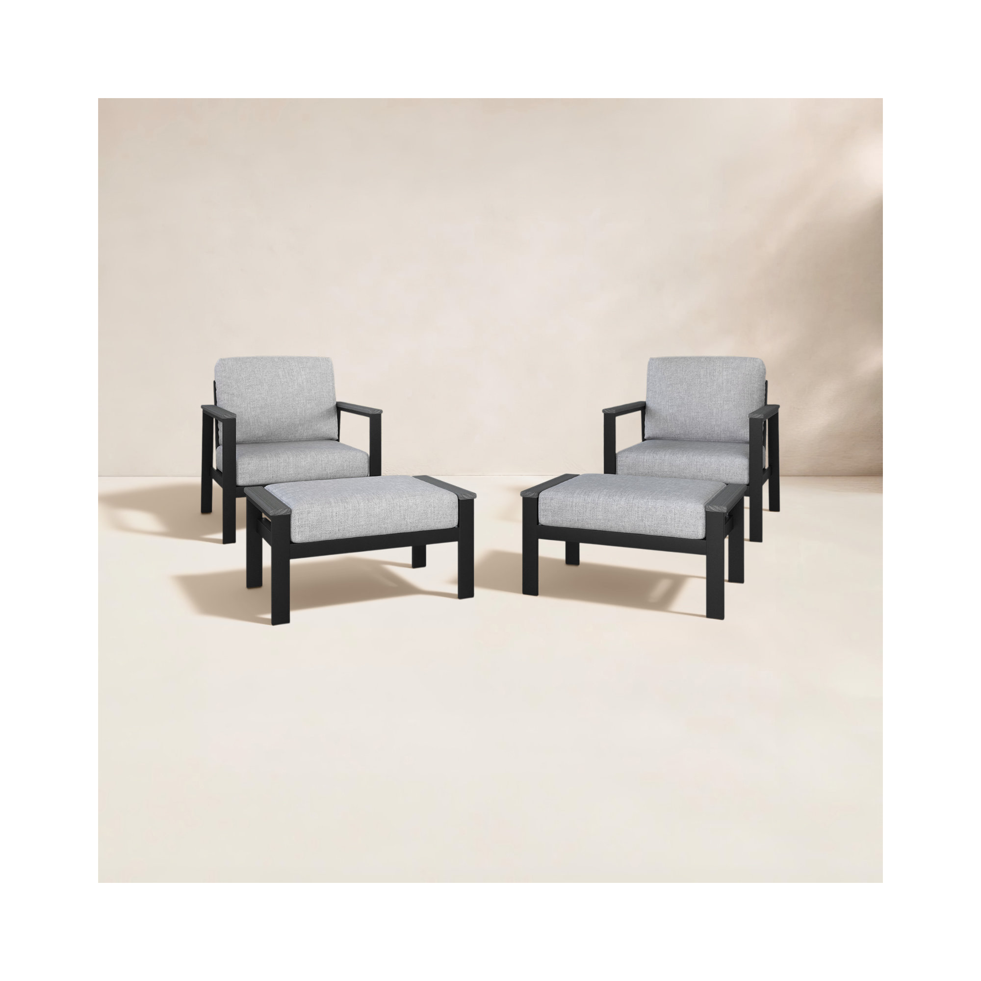Townsend Patio Chair Sunbrella Cushions and Ottoman, Canvas Granite Sunbrella® Canvas