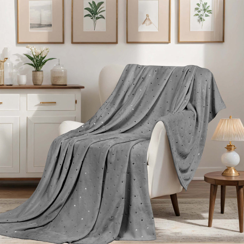 Couverture en molleton 100% polyester de qualité supérieure à pois métalliques, Pois gris, Très grand