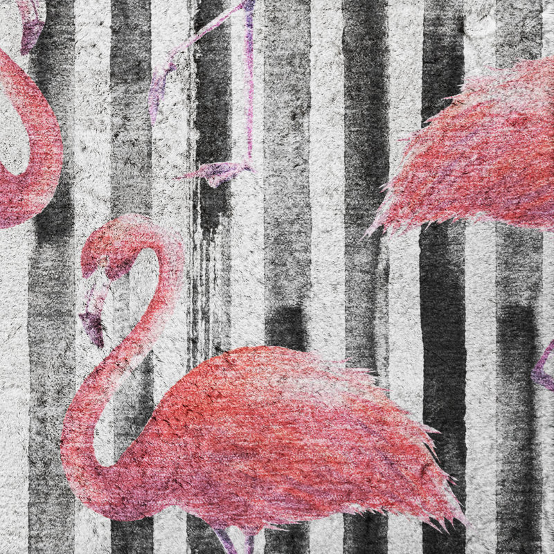 Premium Machine Washable Dream Shag ADS204 Striped and Flamingos Rug, 8' x 10'