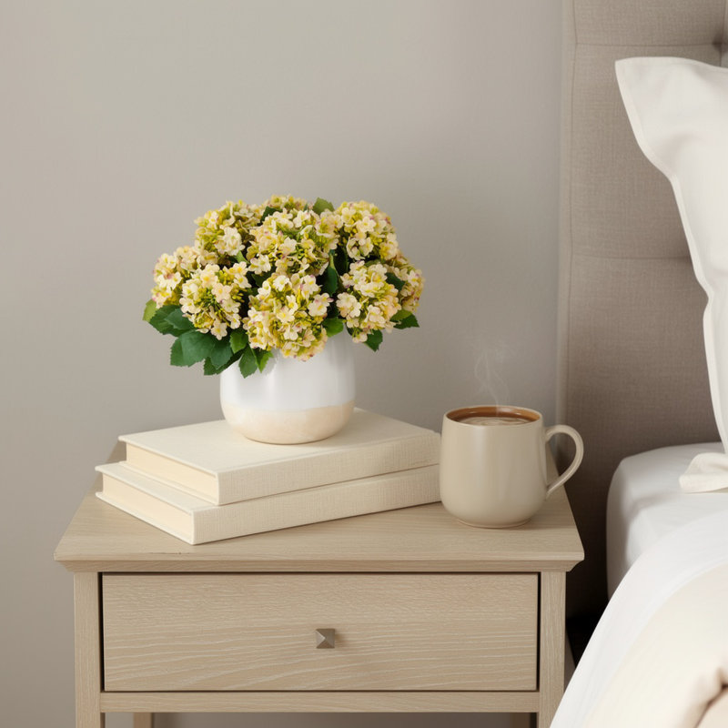 Snowball Hydrangea Arranged in a Ceramic Pot