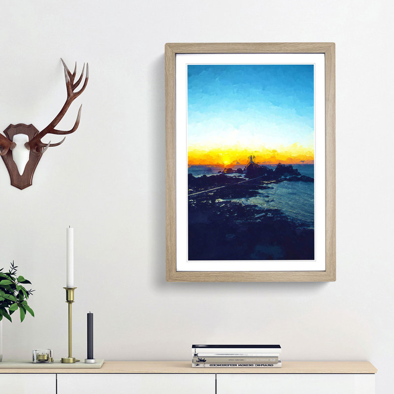 Lighthouse in Jersey in Abstract - Picture Frame Graphic Art Print, 48cm H x 36cm W x 2cm D, Oak Framed