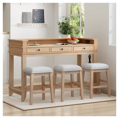 Ensemble de salle à manger à hauteur de bar 4 pièces avec table rétro et 3 tabourets en bois massif naturel et finition en bois aggloméré TREXM