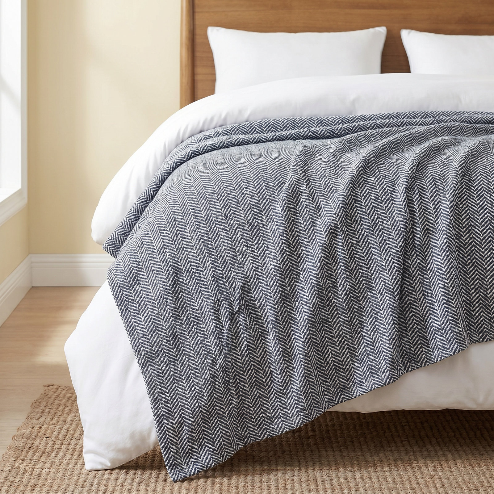 Basilia Cotton Throw Blanket, King, Navy