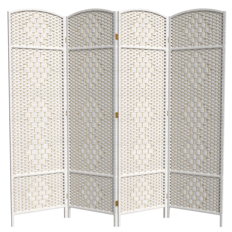 Paravent pliant en bambou / rotin Broch, Blanc, 4