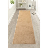Custom Size Washable Runner Rug Solid Beige Medium Pile Latex Backing Slip Resistant by Feet