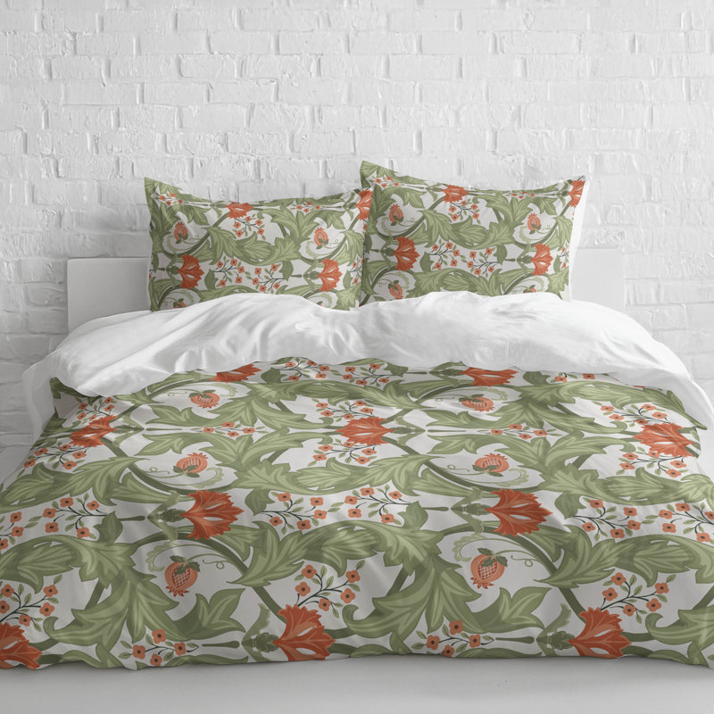 Ogee Leaf 3- Piece Decorative Lightweight Comforter Set, Queen, Green