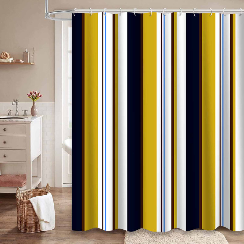 Rideau de douche rayé bleu marine à 12 crochets, L 72 po x l 84 po