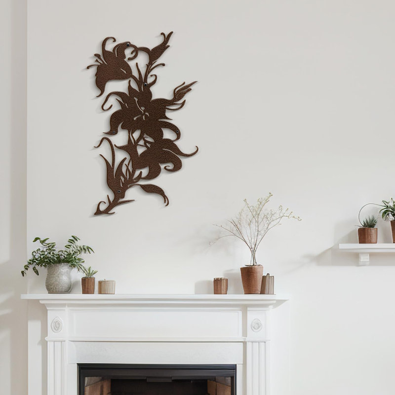 Fleurs, décoration murale abstraite moderne minimaliste, décoration murale en métal, H 18 po x l 11,18 po x P 0,05 po, Brun