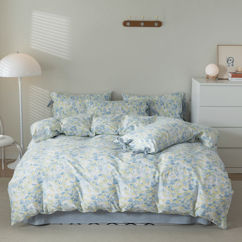 Ensemble d'édredon en microfibre, Édredon double + 4 pièces supplémentaires, Motif floral rose