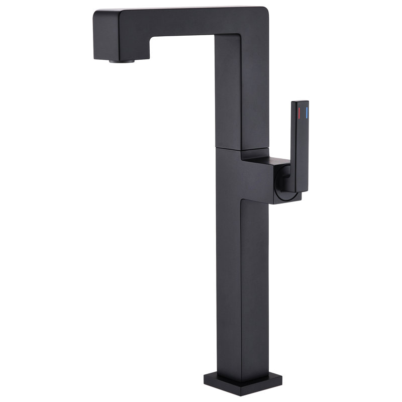 Robinet de lavabo vasque en laiton massif 10,4 "à poignée simple, Noir mat, Système de drainage non compris