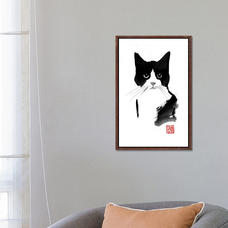 Stray Cat by Péchane - Print on Canvas, 66.04 cm H x 45.72 cm W, Classic Brown Wood Framed